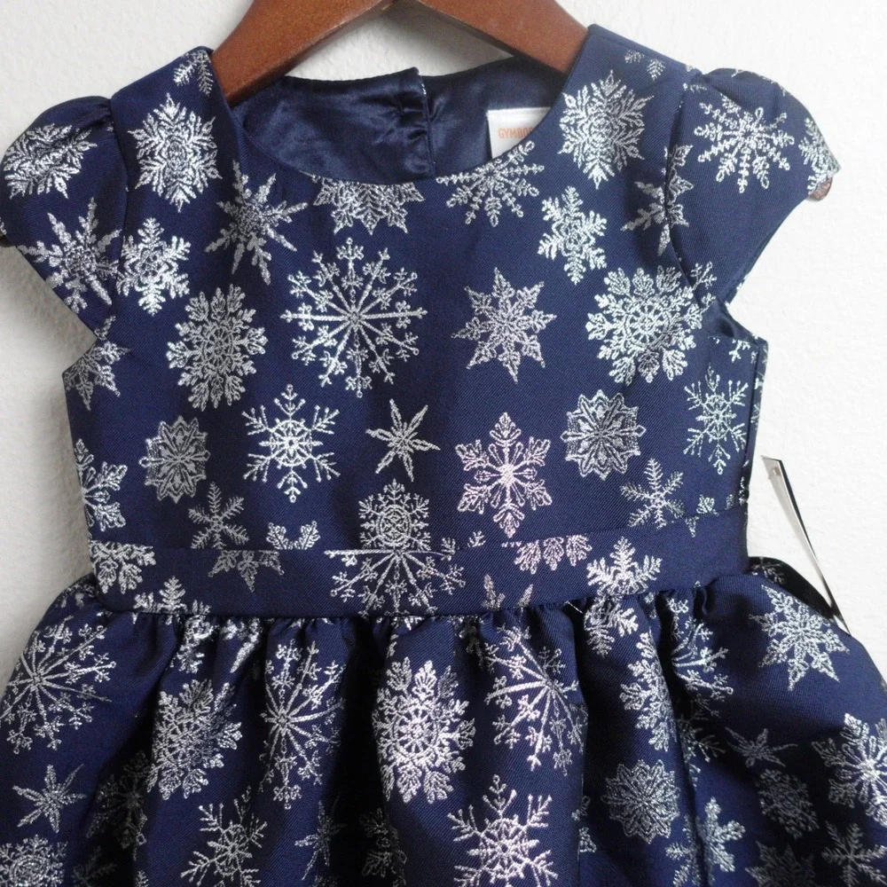 Gymboree Silent Night Snowflake Party Dress 4T Navy Silver Metallic Shimmer NEW